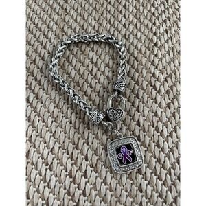 Cystic Fibrosis Awareness Purple Ribbon Bracelet with Charm New